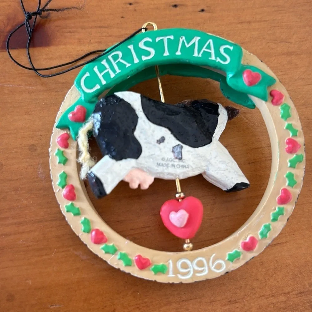 Cow Christmas ornament dated 1996